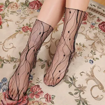 1 пара женских носков из прозрачного тюля, сексуальные носки до щиколоток в кружевную сетку в горошек, Летние ультратонкие носки Princess Silk Meias, женские носки