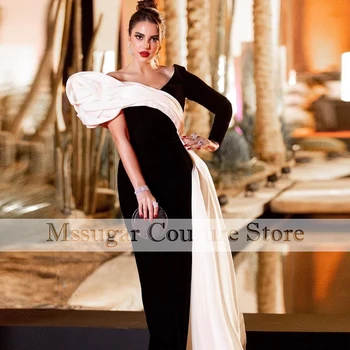 2021 Блестящие черные платья Русалки для выпускного вечера с длинным рукавом на одно плечо в складку Вечернее платье для женщин Vestidos De Novia