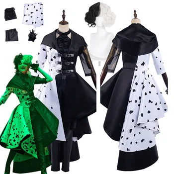 2021 Платье для косплея Круэллы, модные наряды Эммы Мэджик, черно-белое представление Oufit