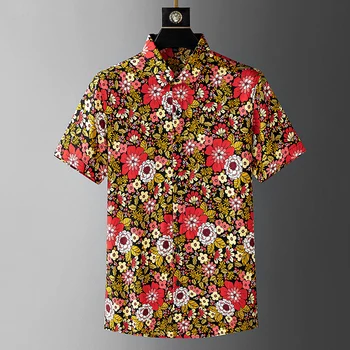 2023, Летние рубашки с коротким рукавом, мужские Винтажные рубашки с цветами для пляжного отдыха, Тонкие повседневные топы с лацканами, Уличная Мужская одежда