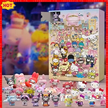 24шт Рождественский Адвент-календарь Hello Kitty Kawaii Sanrio Случайные Фигурки аниме Брелок Подарочная коробка Девушка