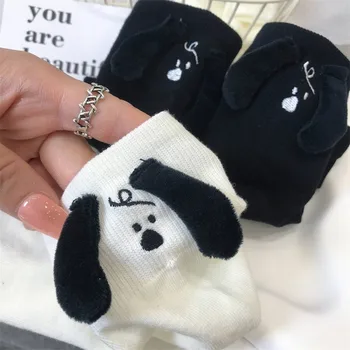 C. Новые Носки для девочек в японском корейском стиле для старшеклассниц, однотонные хлопковые носки с рисунком мультяшной собаки, двойные спицы, вязание