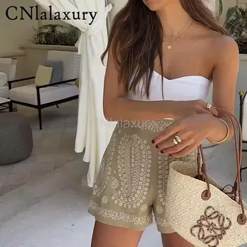 CNlalaxury Высокое качество, Летняя мода 2023, Новые Льняные шорты с завышенной талией, Цветные Женские Шорты с вышивкой Mujer