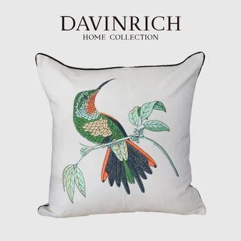 DAVINRICH Kingfisher Bird, Вышитый Чехол Для подушки, Съемный, Моющийся, Хлопчатобумажный, Льняной, Наволочка для домашнего декора в американском стиле.