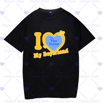 I Love My Boyfriend Girlfriend Customize Picture Tshirt DIY CUSTOMIZE Print Couple T Shirt Пользовательские Графические Женские Мужские Подарочные футболки
