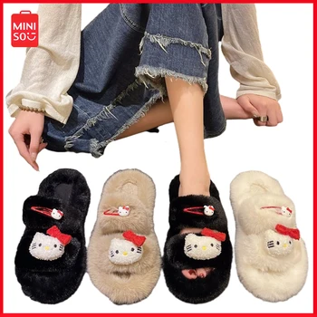 Sanrio, новые корейские туфли на плоской подошве Hellokitty, повседневная стопроцентная милая плюшевая обувь, весенне-осенне-зимние меховые тапочки, домашняя обувь, уличная обувь