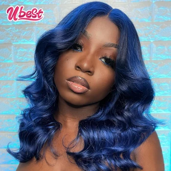 Ubest 13x6 Темно-синий цвет Объемная волна Кружевной Фронтальный парик из человеческих волос для чернокожих женщин 360 Кружевной Фронтальный парик 30 дюймов 13x4 Закрытие Парик