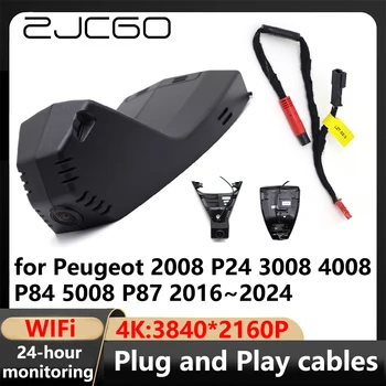 ZJCGO 4K Wifi 3840*2160 Видеорегистратор Dash Cam Камера Видеорегистратор для Peugeot 2008 P24 3008 4008 P84 5008 P87 2016 ~ 2024