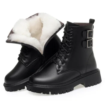 ZXRYXGS/ Новые Модные Теплые Удобные Зимние Ботинки 2023 года; Зимняя Женская Обувь; Нескользящие Шерстяные Ботинки из натуральной кожи на среднем каблуке Большого Размера