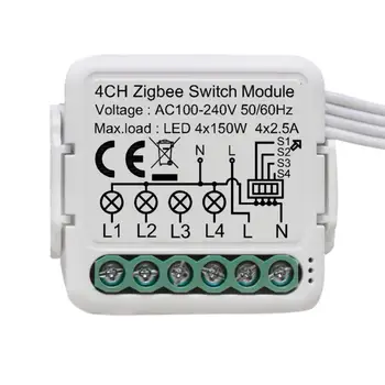 Беспроводной 3-ганговый 4-ганговый выключатель Поддерживает двустороннее управление Мини-модулем Работа с Zigbee Gateway Переключатель Zigbee 3.0 Пульт дистанционного управления