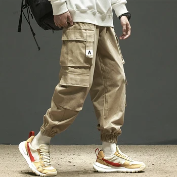 Весенне-осенние молодежные модные брюки-карго с большим карманом, свободные брюки для подростков, мужские высококачественные брюки в стиле ретро.