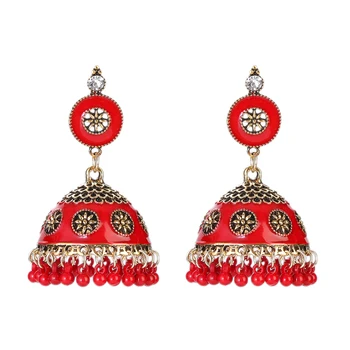 Винтажные серьги-колокольчики с красными цветами, украшения в стиле бохо, золотые металлические полые серьги-фонарики с кисточками, дворцовые серьги для женщин, свадебные подарки