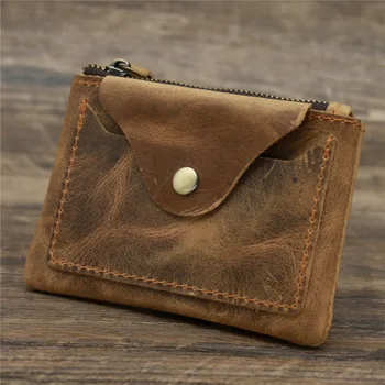 Винтажный мужской кошелек для монет из воловьей кожи, маленький кошелек на молнии с держателем для карт, короткая сумка для монет из натуральной кожи, кошельки для мужчин качества
