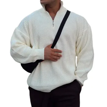 Вязаная куртка на молнии с высоким воротом, Мужской повседневный свитер, пуловер, Мужская одежда