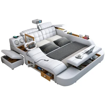 Горячая распродажа Многофункциональная массажная кровать Современная кровать-татами Двуспальная кровать Комплект мебели для спальни