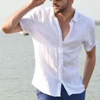 Горячая распродажа Мужских рубашек С короткими рукавами, Летних однотонных рубашек с отложным воротником, повседневных рубашек в пляжном стиле, Больших размеров S-4XL Chemise Homme