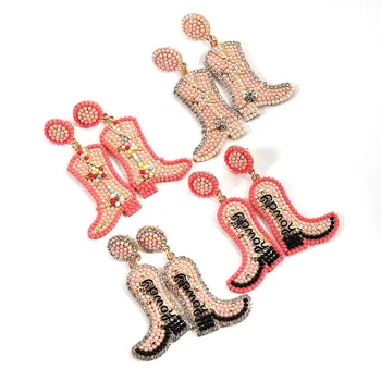 Длинные висячие серьги в стиле чирлидерш из Далласского ковбоя, женские украшения в стиле бохо Y2K, подарочные аксессуары, розовые серьги в стиле ботинка