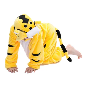 Желтые фланелевые костюмы с тигром, Кигуруми для детей, детские комбинезоны, пижамы для Хэллоуина, Карнавала, новогодней вечеринки