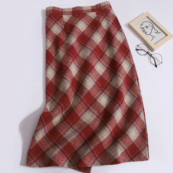 Женская винтажная длинная юбка в клетку, весна-осень, юбка с разрезом трапециевидной формы с высокой талией