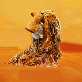 Женская шляпа с львиной гривой, сверхпрочный вязаный красочный реквизит для Хэллоуина HXBA