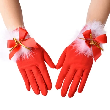 Женские Меховые Эластичные красные перчатки для рождественской вечеринки с Санта-Клаусом