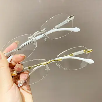 Женские бескаркасные Увеличивающие очки для чтения, Сверхлегкие очки для пресбиопии, прозрачные, плюс очки с блестками, солнцезащитные очки для висков