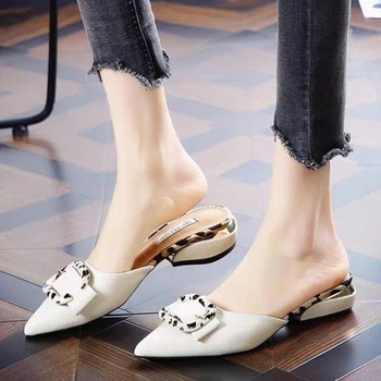 Женские уличные тапочки с заострением в корейском стиле, новинка 2023 года, модные Летние туфли на квадратном каблуке с дышащей мягкой подошвой, износостойкие