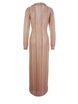 Женское приталенное длинное платье, вязаное крючком, с длинным рукавом, глубокий V-образный вырез, воротник-лацкан, элегантное платье Макси до бедер
