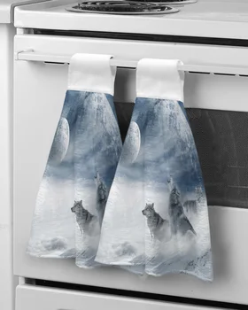 Животное Снежный Волк Луна Планета Полотенце для рук в ванной Кухонные Инструменты Впитывающие полотенца для рук Обычное подвесное полотенце для протирания мягкой тканью для рук