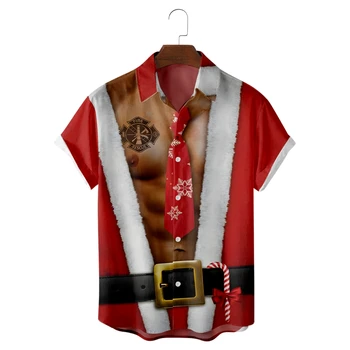 Забавные рубашки с рождественским дизайном для мужчин, креативная рубашка для косплея с коротким рукавом, летняя рубашка для пляжного отдыха, дышащая