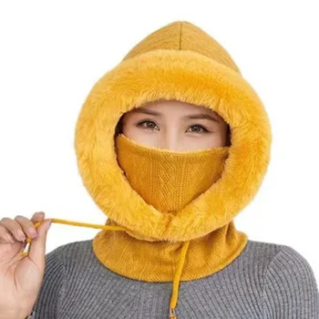 Зимние шапки для женщин, плюшевый пуловер с капюшоном, вязаная шапочка с лицевой панелью для занятий спортом на открытом воздухе