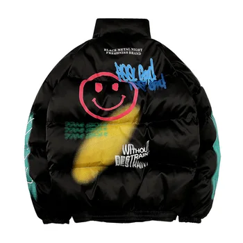 Зимняя пуховая куртка в стиле хип-хоп с принтом Harakuju, мужская парка с объемной подкладкой в виде граффити, пальто