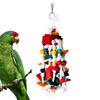 Игрушки для жевания попугаев Красочные игрушки для кормления попугаев с разноцветными натуральными деревянными блоками Красочные подвесные деревянные блоки для жевания