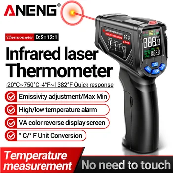 Инфракрасный температурный пистолет ANENG TH06, Термометр с обратным экраном, Регулируемый Промышленный детектор, Датчик, Инструмент