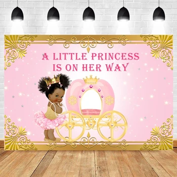 Карета принцессы с Золотой Короной, Розовый Фон для вечеринки в честь Дня рождения новорожденного, Виниловый Фон для фотосъемки, Фотофон