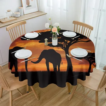 Круглые скатерти с изображением африканского индийского слона для обеденного стола Водонепроницаемое покрытие стола для кухни Гостиной