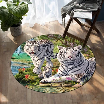Круглый ковер с рисунком тигра для дома, гостиной, кровати, украшения для ванной, нескользящий, моющийся и впитывающий влагу 