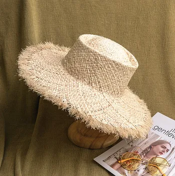Летняя женская соломенная шляпа с бахромой, гибкая панама из рафии с большими широкими полями, солнцезащитная шляпа gorros с кисточками