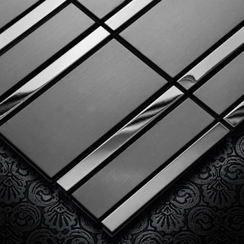 Мозаичная плитка из черного металла и нержавеющей стали, стена для телевизора, гостиная, крыльцо, столовая, настенная плитка