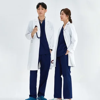 Молочно-белые лабораторные халаты для медицинских работников, женщин, мужчин, химических лабораторий, пальто для медицинских консультаций с длинным рукавом