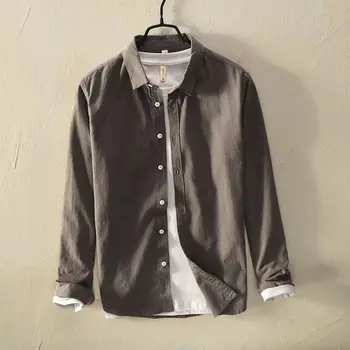 Мужская рубашка из 100% хлопка, осенняя рубашка с длинным рукавом и лацканами, модная простая повседневная однотонная рубашка, пальто, деловые повседневные рубашки, топы