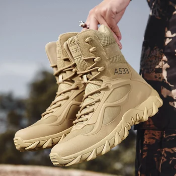 Мужские походные рабочие ботинки, нескользящая легкая водонепроницаемая обувь для тренировок на открытом воздухе, военные боевые и тактические дышащие ботинки для пустыни