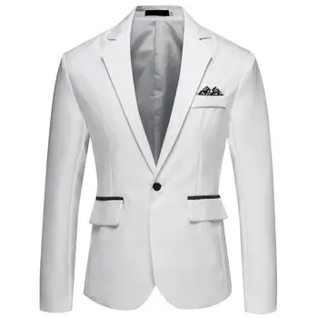 Мужской деловой повседневный костюм без утюга, однорядное пальто с разрезным воротником на одной пуговице, для свадебной вечеринки, приталенный офисный блейзер