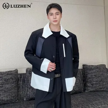 Мужской сплайсинг LUZHEN, стильный дизайн, красивая повседневная куртка контрастного цвета 2023 года, высококачественное Модное Корейское пальто с воротником-поло 3cd2dd