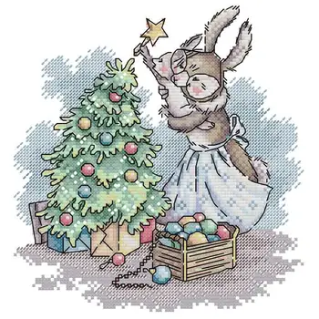 Мультяшный Рождественский Кролик Вышивка Крестиком 14 карат 16 Карат 11 карат Ткань с набивным Рисунком Иголками Поделки ручной работы Рукоделие