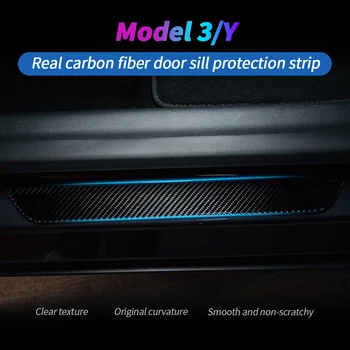 Накладка на порог из настоящего углеродного волокна для Tesla Model 3/Y, защитные накладки на пороги, украшение педалей, автомобильные аксессуары