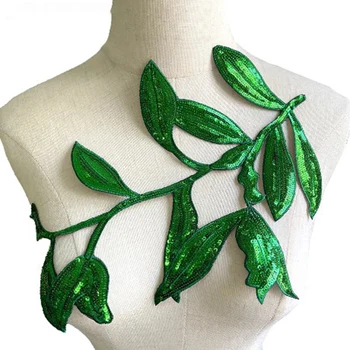 Нашивки с вышивкой зелеными листьями Для одежды Аппликация Нашивка для вечернего платья Своими руками Свадебные Костюмы Аксессуары для шитья одежды