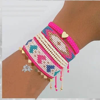 Новый браслет-сердечко Miyuki, Модные украшения для женщин, браслеты, Мексиканские браслеты с кисточками, Подарки