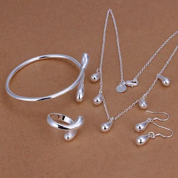 Ожерелье из стерлингового серебра 925 пробы, браслет, серьги, набор колец, ювелирные изделия для свадебной вечеринки, очаровательные классические наборы женской моды