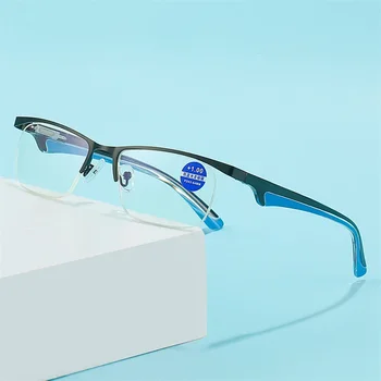 Очки для чтения в полукадровой оправе, ультралегкие очки для чтения с синим светом, HD Металлические оптические очки для мужчин и женщин